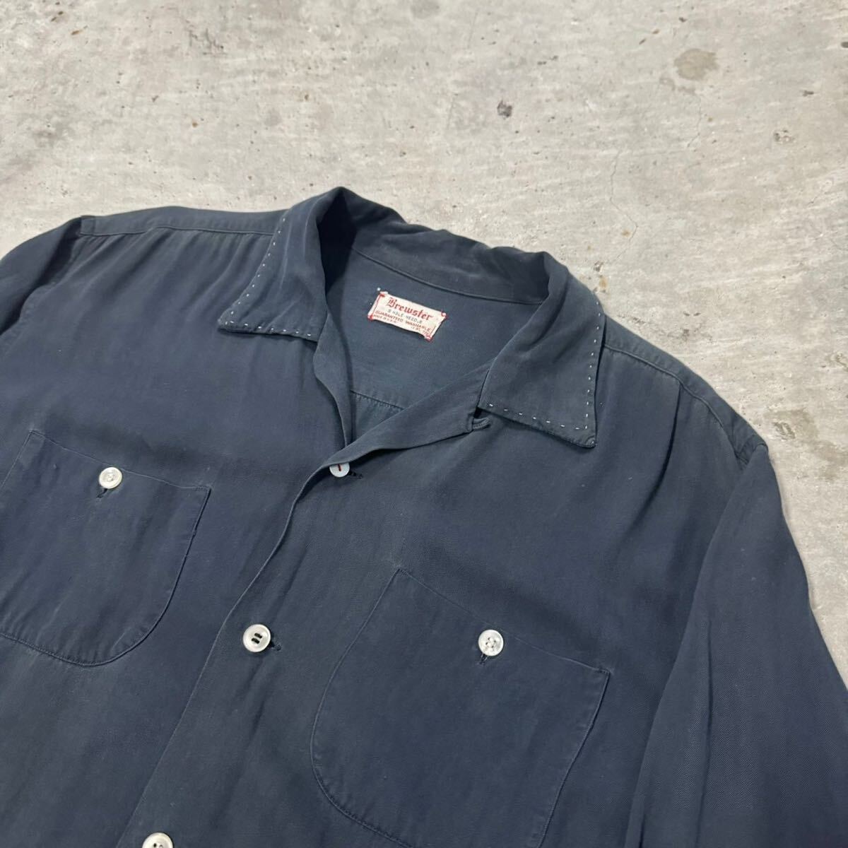 希少なXL 50s Brewster レーヨンギャバジン ブラックレーヨンシャツ