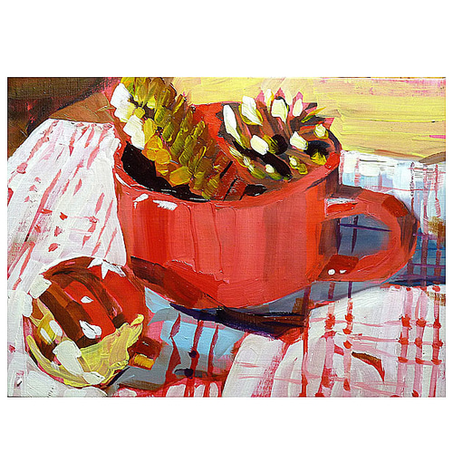 カップ」油彩 額付き 油絵 原画 キャンバス 額装 33cm✖️24cm 絵画
