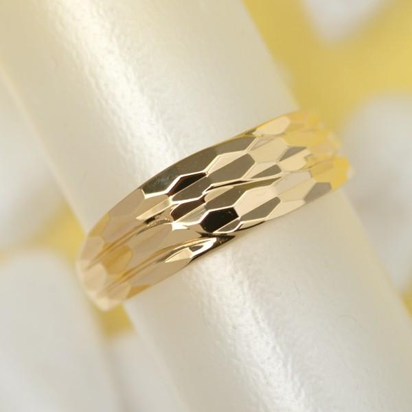 18金 リング k18 指輪 ゴールド 多面 カットリング ウェーブ ライン