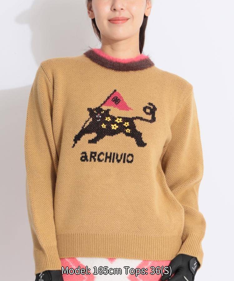 アルチビオ ファーネックアニマルデザインジャガードニット ゴルフ