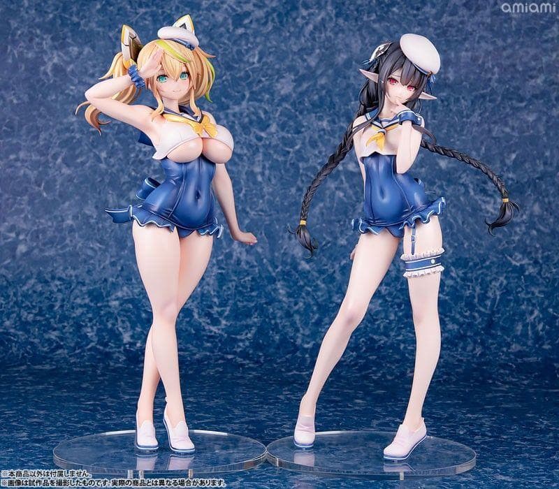 PHANTASY STAR ONLINE 2 es 涼風のジェネ 蒼海のアネット PSO2 es」よりセーラー風スク水に身を包んだ「涼風のジェネ」と「蒼海