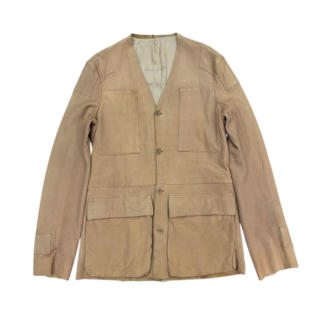 Rick Owens MADE IN ITALY ラムレザージャケット ベージュ Asymmetric leather biker jacket in beige - Rick Owens | Mytheresa