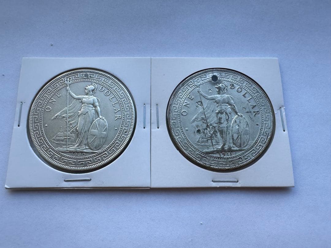イギリス貿易銀 壹圓銀貨 2枚　中国銀貨　ブリタニア立像 1ドル銀貨 本物 イギリス貿易銀 1899年 壹圓銀貨 1ドル ブリタニア立像 - メルカリ