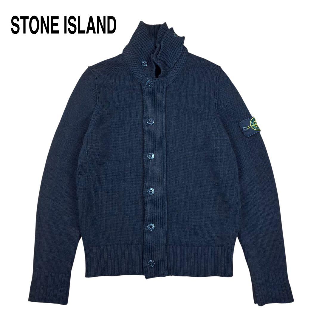 STONE  ハイネック ウール カーディガン ニット ブラック カーディガン ハイネックリブ切り替えニットカーディガン レディース