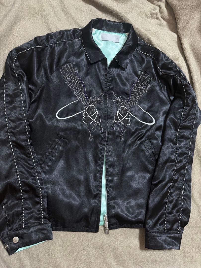 美品 日本製 LUCIOLE ２面用 馬 スカジャン サテン vintage 朧 スカジャン おぼろ 三日月と虎 刺繍 和柄 スカジャン 9021821 和柄