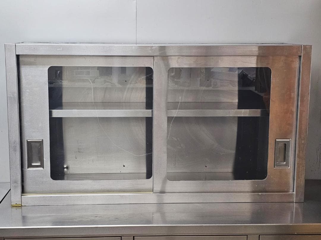 業務用ステンレス吊り戸棚 ガラス引き戸付き（幅120×奥行35×高さ64cm） 東製作所 ステンレス吊戸棚 1200×300×900 AS-1200S-900 1個 61-4436-34