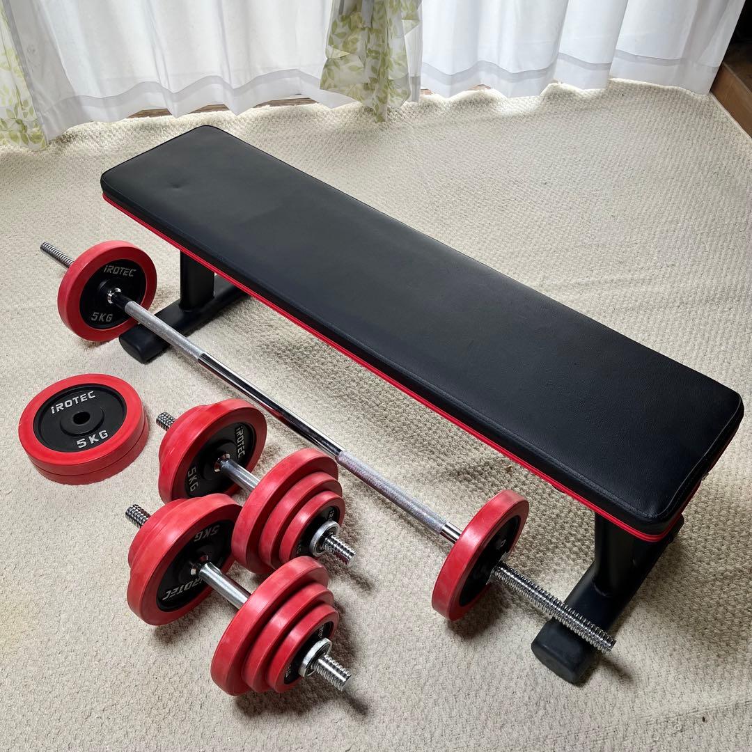 IROTEC ダンベルセット 60kg トレーニングベンチ他付き Amazon | IROTEC（アイロテック） ラバー ダンベル 60KG セット （片手